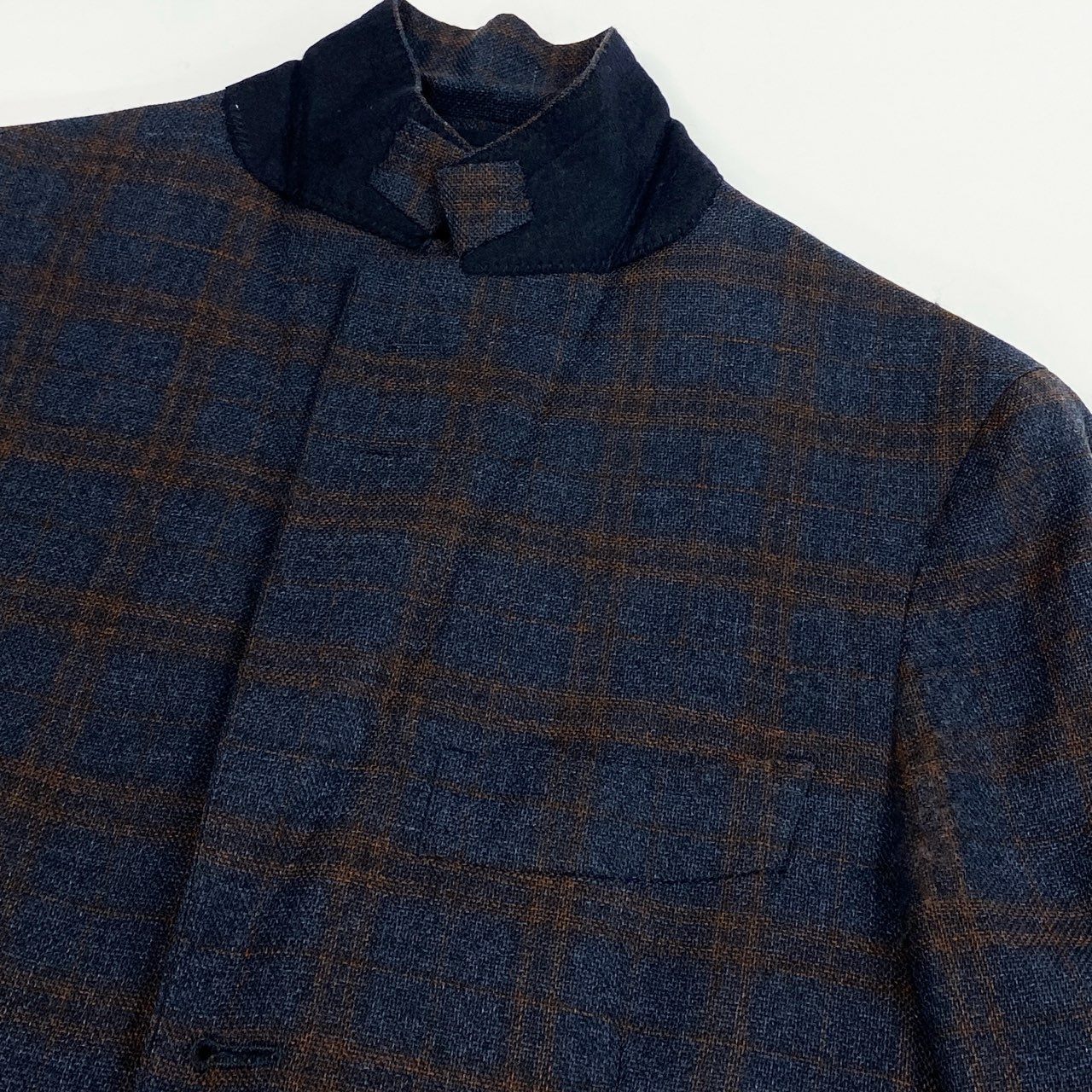 81j8 UNITED ARROWS SOVEREIGN ユナイテッドアローズ テーラードジャケット ウールジャケット 背抜き 3釦 チェック柄 ビジネス メンズ 紳士服 1122-110-5614 44 ネイビー ブラウン系u02t