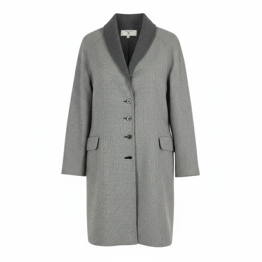 77L16 Vintage valentino garavani ヴァレンティノガラヴァーニ シングル ウールコート ロングコート アウター 装飾ボタン 46 グレー系 チェック ウール レディースu02t