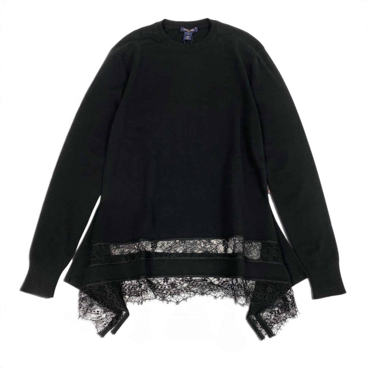 Ij9 【未使用タグ付】 LOUIS VUITTON ルイヴィトン 2018aw アシンメトリー レースヘム ニットセーター RW182W IAY FFKL21 サイズL ブラック ウール100％ レディースu02t