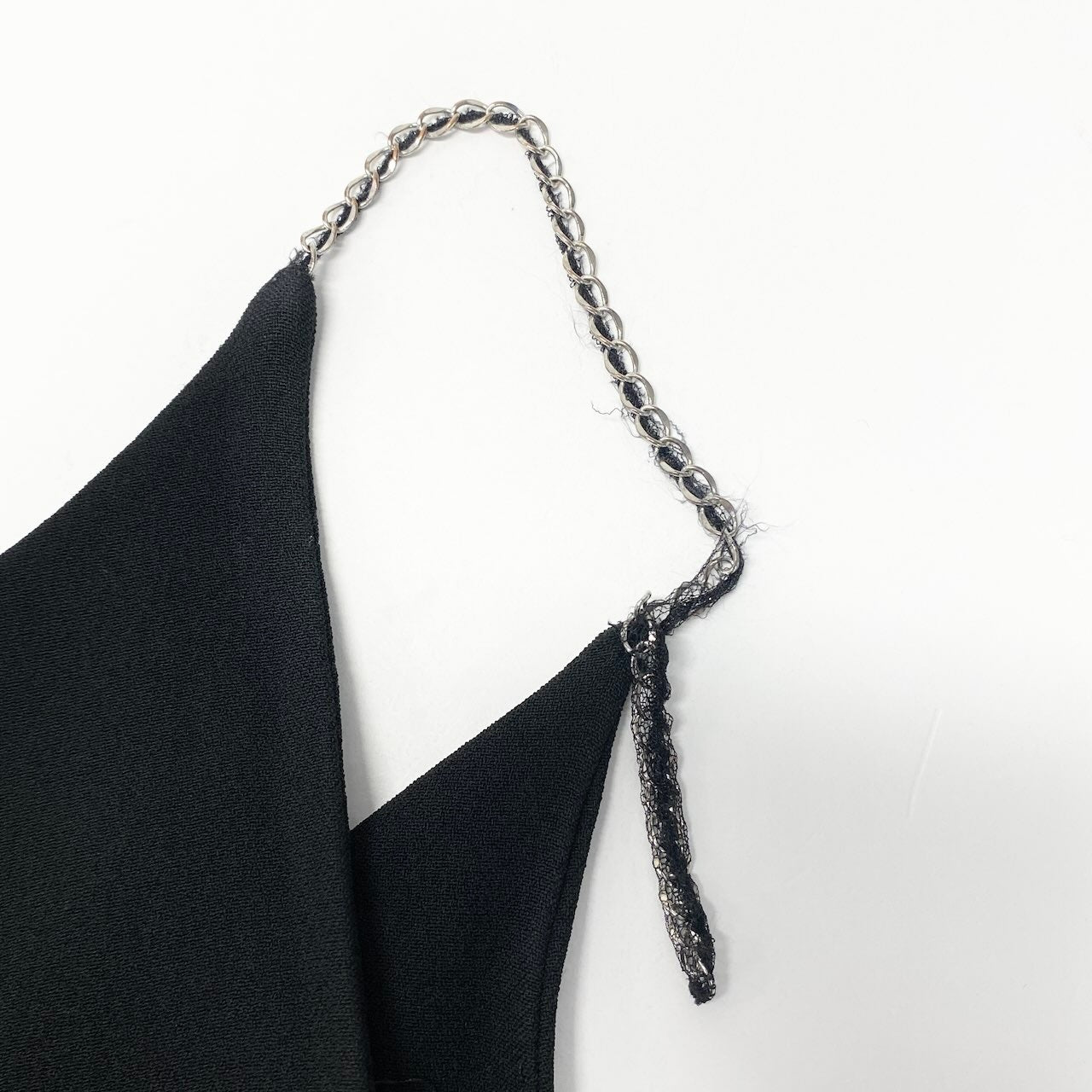 80e6 SAINTLAURENT サンローラン バックオープン ドレスワンピース ミニワンピース チェーンストラップ パーティー ブラック レディース 女性服u02t