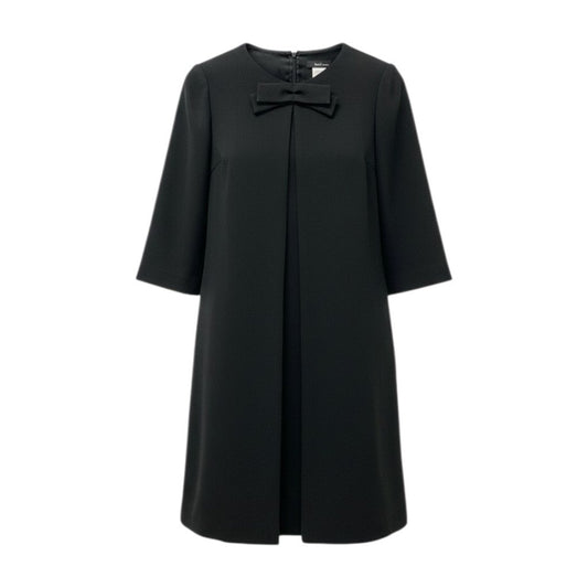11c29 Rene basic ルネ 七分袖ワンピース フォーマルワンピース 膝丈 胸元リボン レディース 女性服 日本製 サイズ34 ブラックu02t
