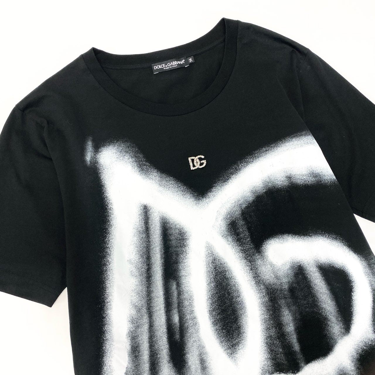 Ic5《極美品》 DOLCE&GABBANA ドルチェアンドガッバーナ ビジュー × グラフィティ Tシャツ Grafiti Logo Oversized T-shirt サイズ36 ブラック D&Gt18r