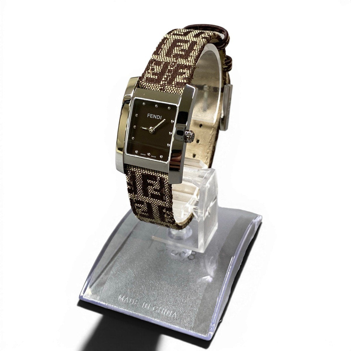 f24 FENDI 腕時計 ズッキーノ スクエア 141-7000L-107 ブラウン系 レザー レディース 女性用k02i