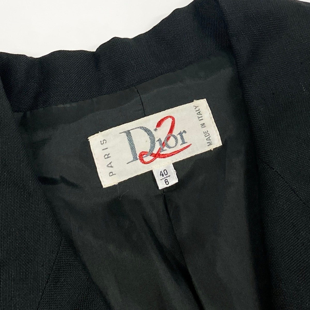 Eh6 Dior ディオール テーラードジャケット ダブルブレスト CDロゴ刺繍 イタリア製 リネンブレンド 40 ブラック レディース 女性用o07t