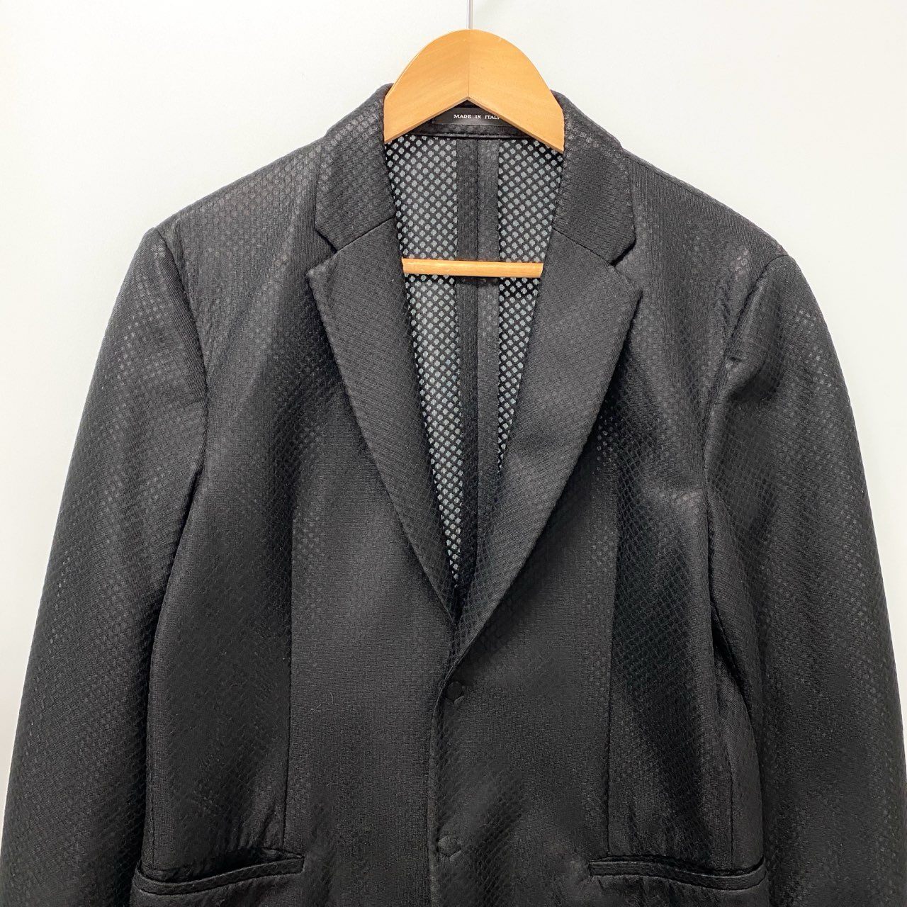 14c20 EMPORIO ARMANI エンポリオアルマーニ MILANO LINE テーラードジャケット アンコンジャケット メッシュ素材 46 ブラック ポリエステル イタリア製u02t