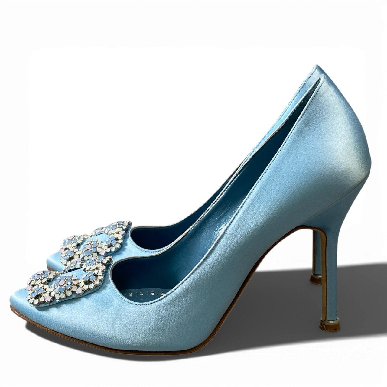 1a6 定価￥228.800 MANOLO BLAHNIK マノロブラニク HANGISI OPAL ハンギシ オパール サテンパンプス サイズ36.5 ブルー シューズ セレモニー 付属品有t18r