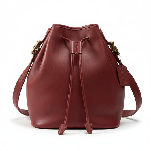 j19 Coach オールドコーチ ヴィンテージ 巾着型 ショルダーバッグ Vintage Drawstring Shoulder Bag Red 9952 レッド レザーt18r