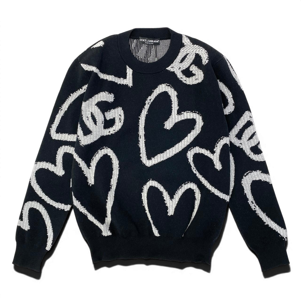 e8 《未使用品》 DOLCE&GABBANA ドルチェアンドガッバーナ ハートアイコン ニットトップ Heart Icon Knit Top サイズXS ブラック D&G ドルガバ タグ付t18r