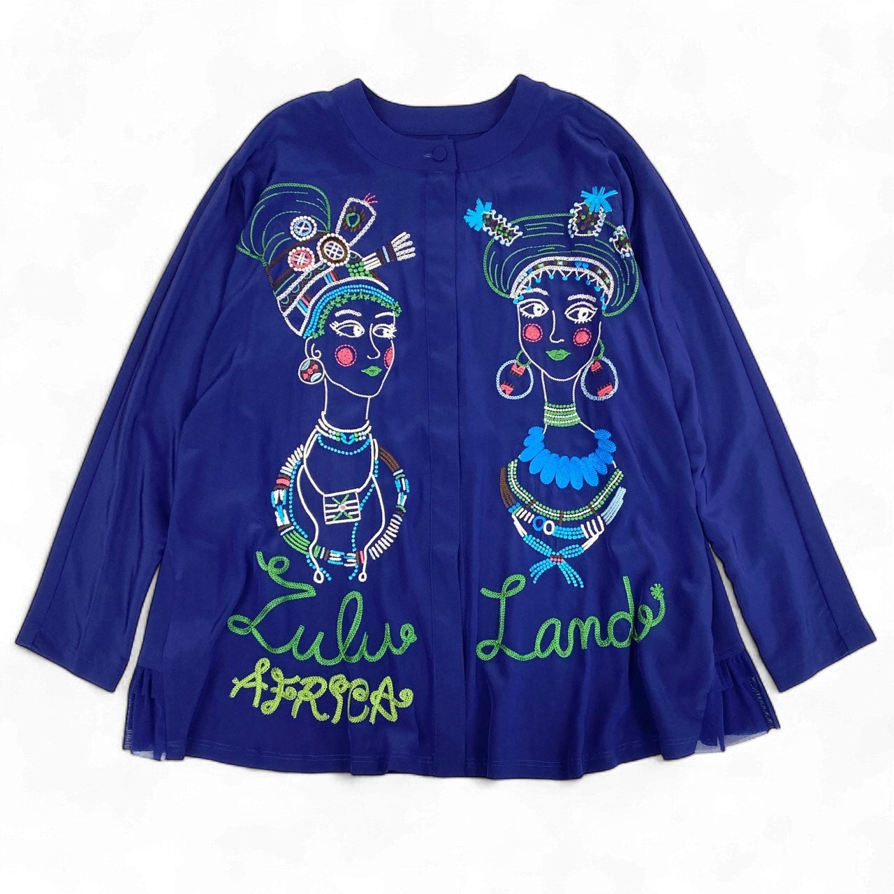 2k19《美品》 TOKUKO 1er VOL トクコプルミエヴォル 長袖シャツ ブラウス 裾シアー切替 Aライン 身幅ゆったり 9 ブルー レディースu02t