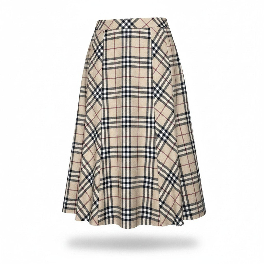 If25 BURBERRY LONDON バーバリー ノバチェック ウール フレアスカート サイズ13 ベージュ レディースo07t