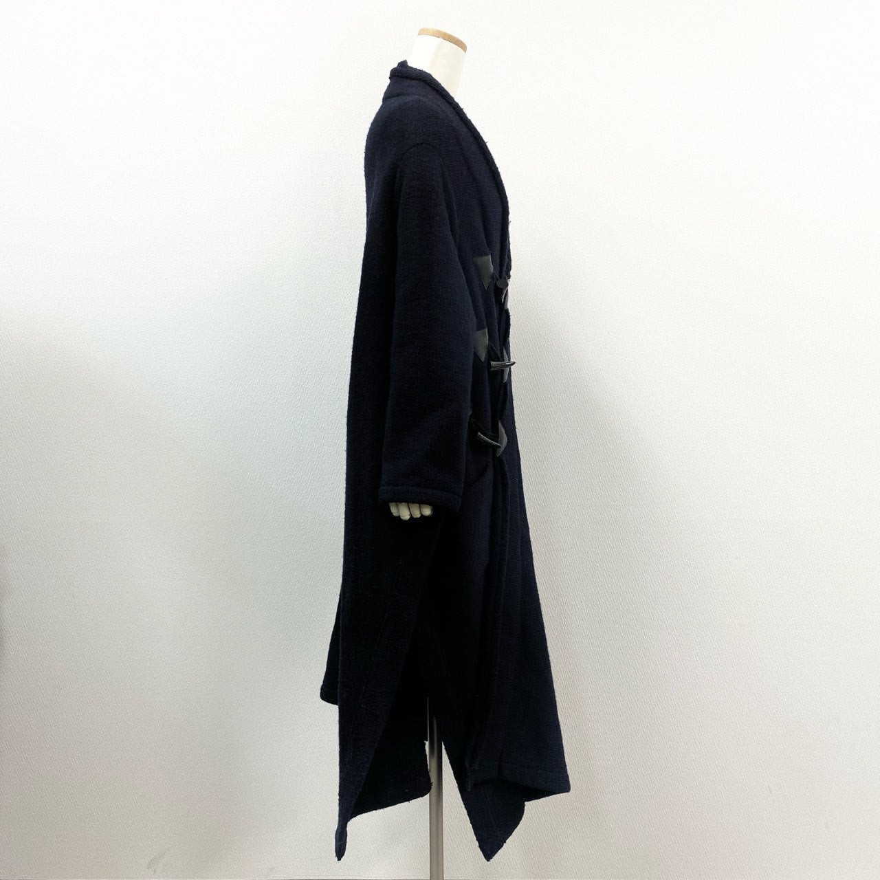 76a28 LIMI feu リミフゥ 変形デザイン ダッフルコート ロングコート サイドスリット アウター 日本製 LV-T46-139 Sサイズ ネイビー レディースo07t