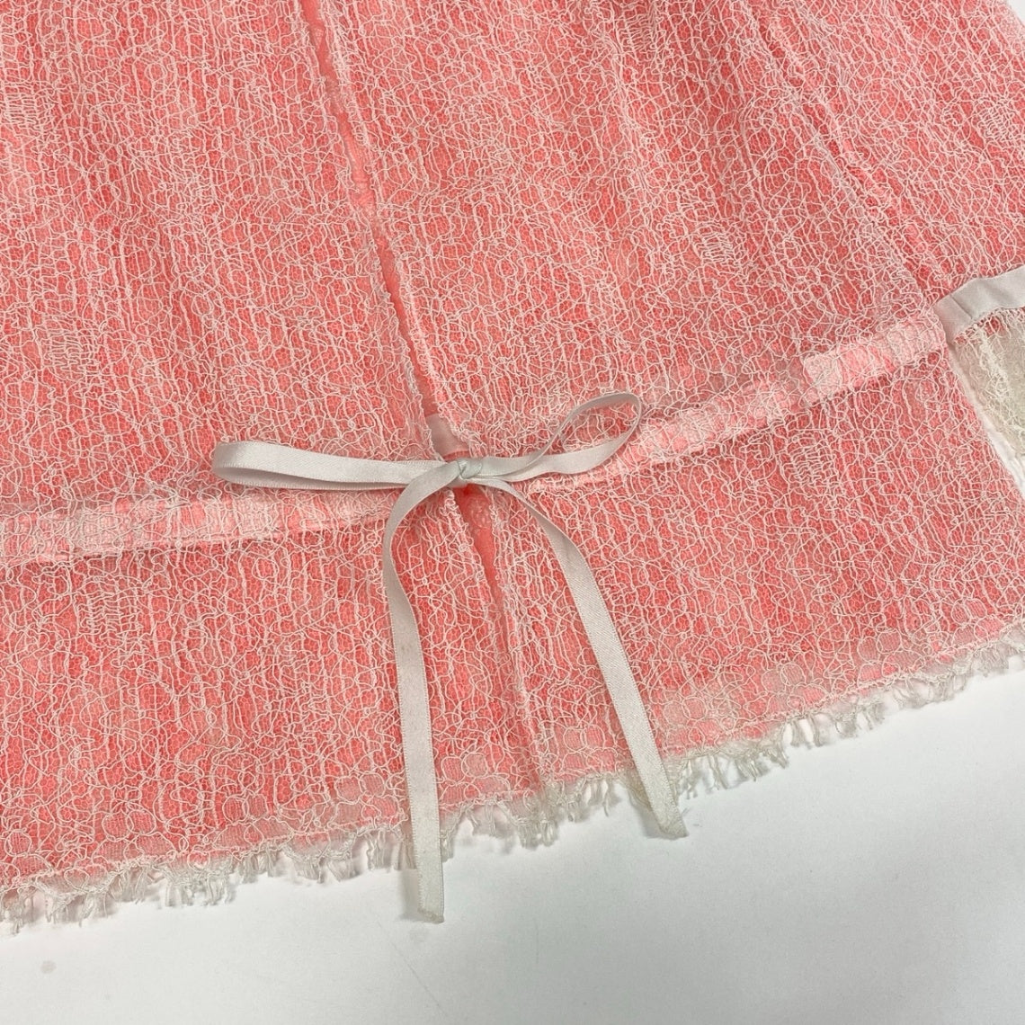 Ce19  CHANEL シャネル ココマークボタン 総レース カーディガン リボン P38256 サイズ36 サーモンピンク ホワイト レディース 女性服ta1