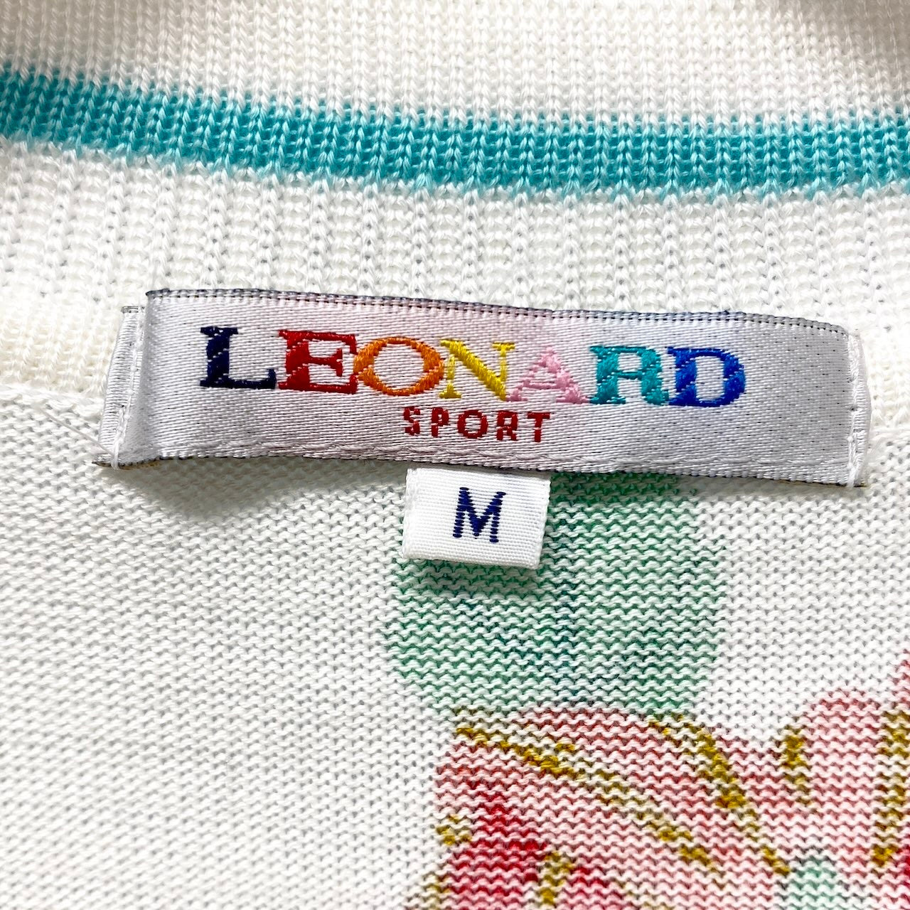 3f17 LEONARD SPORT レオナール ニットカーディガン 美しい花柄プリント 刻印ボタン サイズM ホワイト コットン100％ レディース女性服u02t