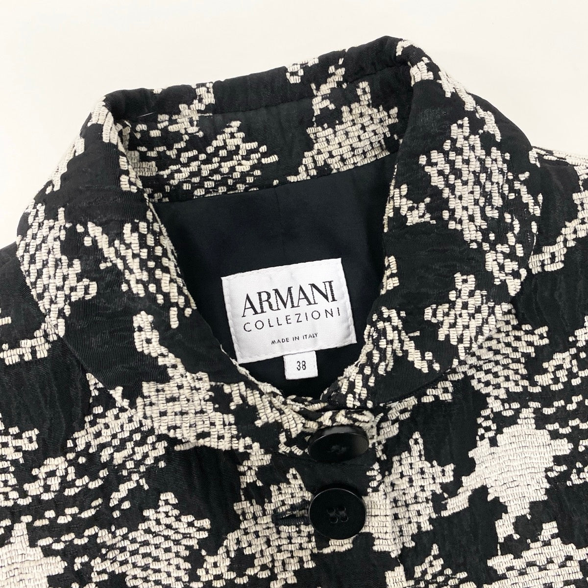 Ef25 ARMANI COLEZIONI ツイードジャケット 千鳥格子柄 アウター 38サイズ ベージュ ブラック レディース 女性用u02t