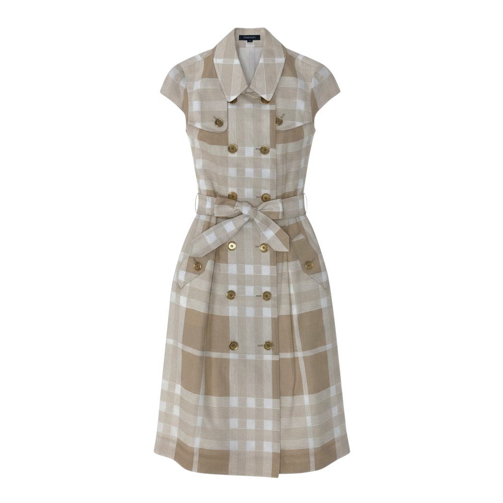 Ig9 BURBERRY LONDON ノバチェック トレンチ風ワンピース アメリカンスリーブ 日本製 36サイズ ベージュ ホワイト コットン100％ レディース 女性用ta1