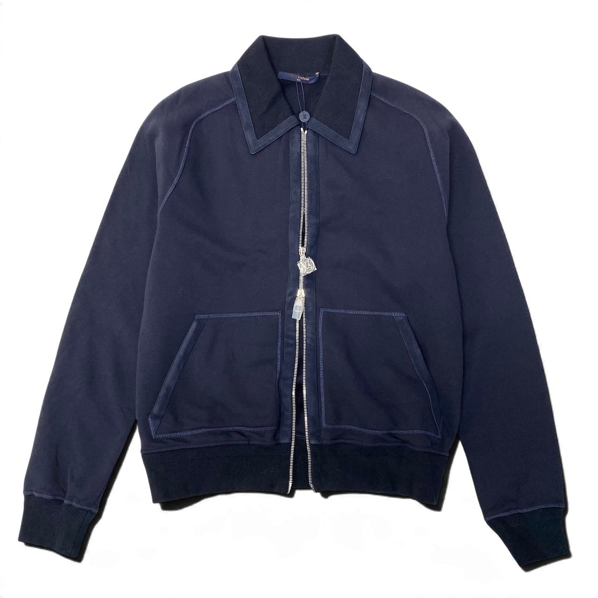 28j16 【未使用タグ付】 LOUIS VUITTON ルイヴィトン 2018 ジップアップ レザーブルゾン ジャケット RM181M FMC HEY11W サイズM ネイビー コットン  ムートン メンズu02t