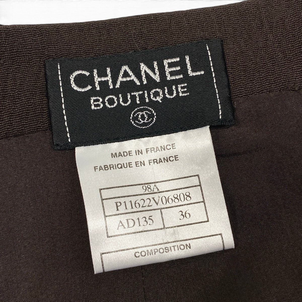 Cf3 CHANEL BOUTIQUE シャネル 1998年 ヴィンテージ ひざ丈スカート ココマークボタン P11622V06808 サイズ36 ブラウン ウール シルク レディース 女性服u02t