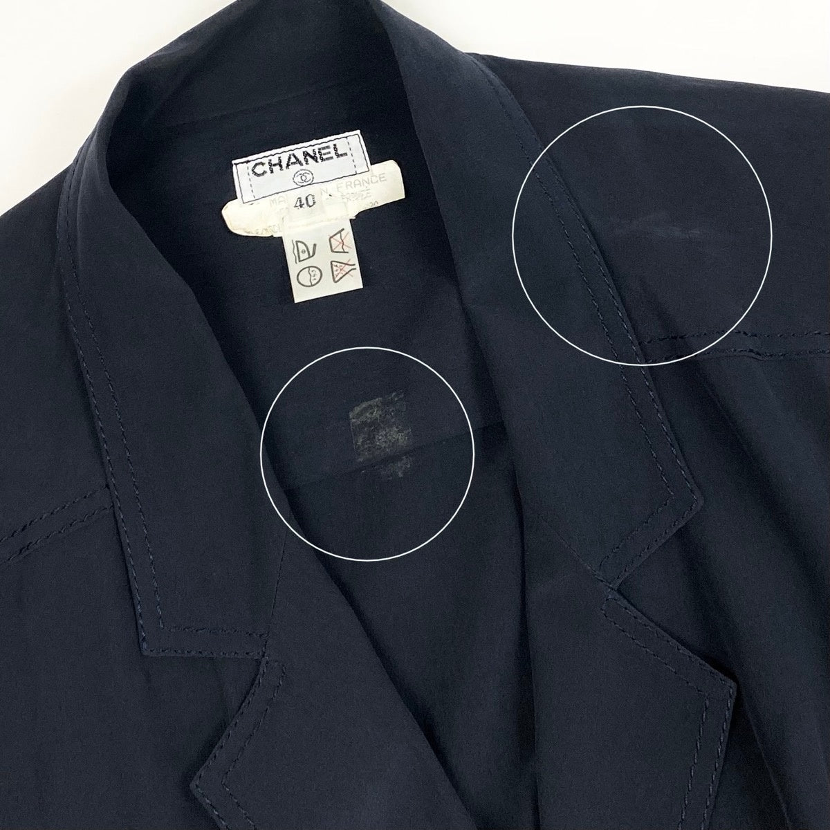 i8 CHANEL ココマークボタン テーラードジャケット 40サイズ ダークネイビー レディース 女性用u02t