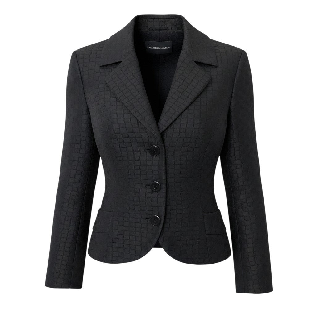 50g4 EMPORIO ARMANI エンポリオアルマーニ テーラードジャケット  総柄 サイズ44 ブラック レディース フォーマルo07t