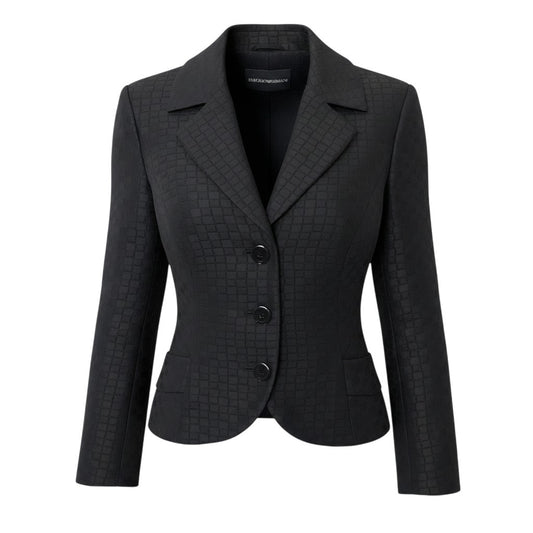 50g4 EMPORIO ARMANI エンポリオアルマーニ テーラードジャケット  総柄 サイズ44 ブラック レディース フォーマルo07t