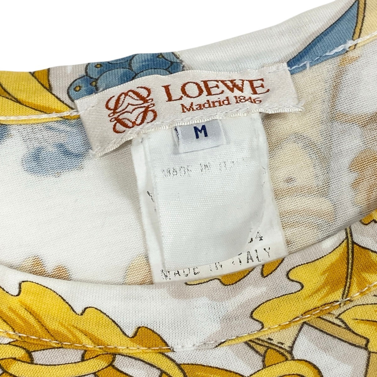 Ie28 LOEWE ロエベ ヴィンテージ スカーフ柄 半袖Tシャツ トップス サイズM ホワイト コットン100％ レディース 女性服u02t