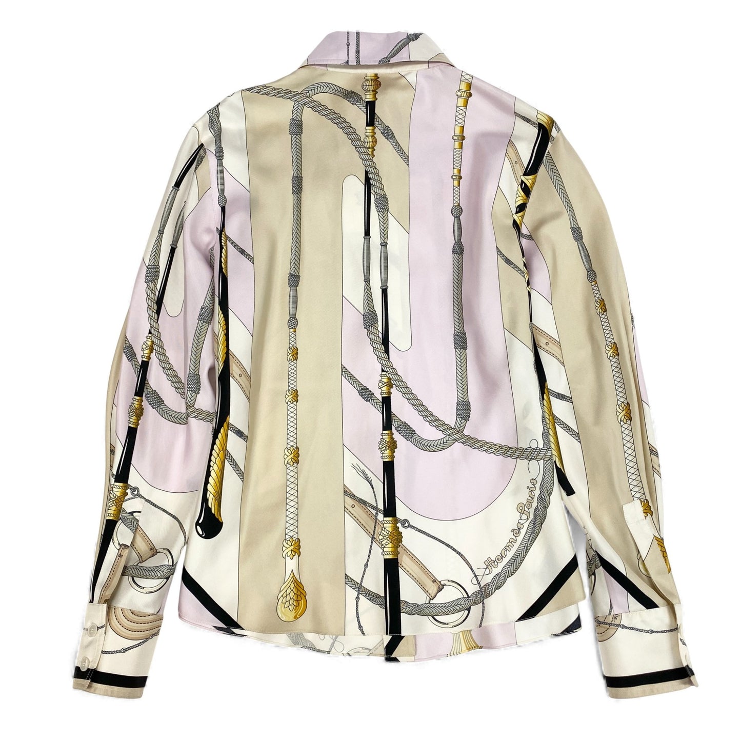 30k6【美品】HERMES エルメス 長袖シルクシャツ スカーフ柄 トップス フランス製 38サイズ マルチカラー レディースu02t