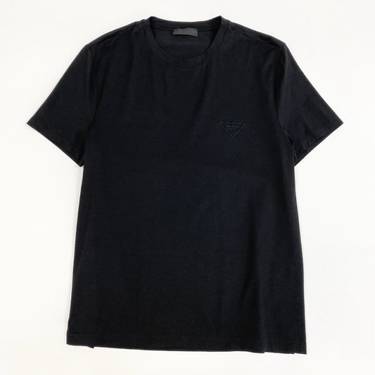 45j15 《美品》 PRADA プラダ トライアングルロゴ刺繍 ストレッチコットン 半袖Tシャツ カットソー トップス UJN712 サイズM ブラック メンズk02i