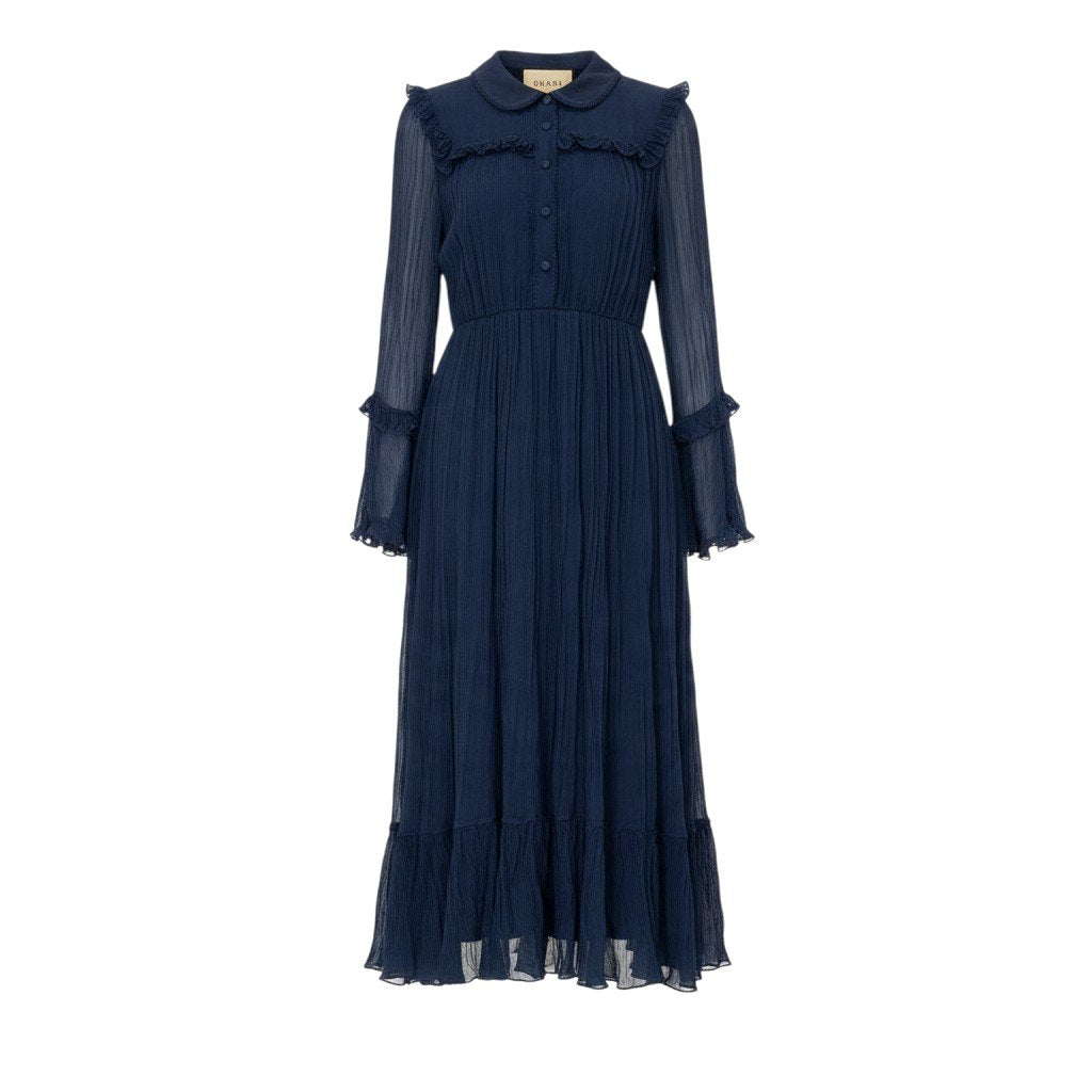 Ej23 【美品】 GUCCI グッチ シフォンドレス ワンピース 691487 ZHS78 サイズ36 ネイビー レディースo07t