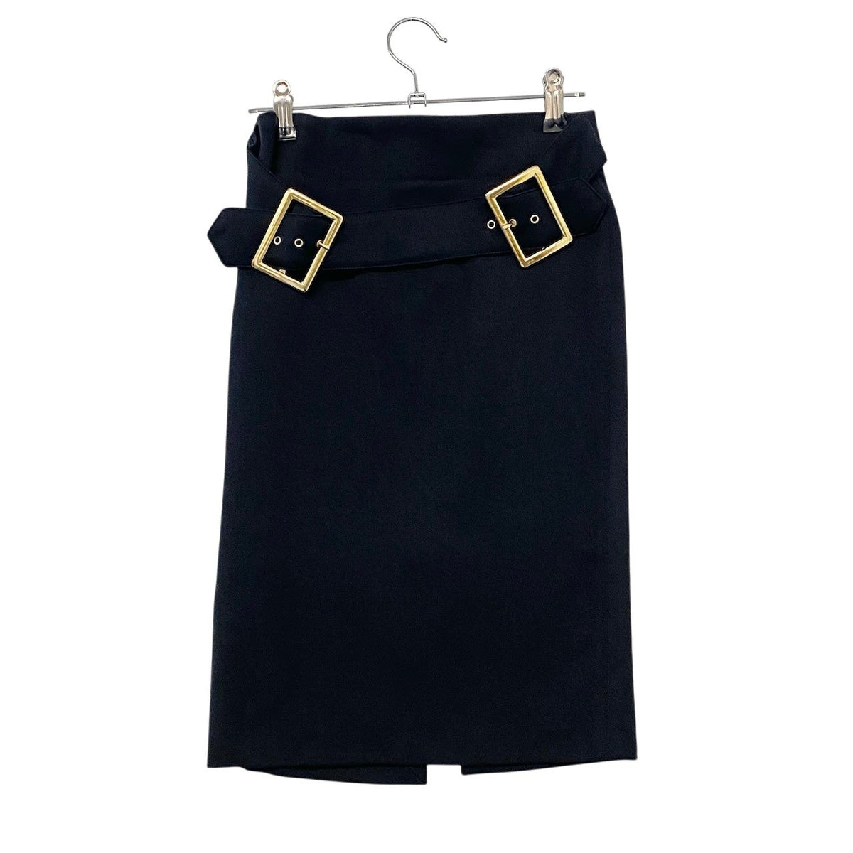 24j14 D&G DOLCE&GABBANA ドルチェアンドガッパーナ 00's タイトスカート バックルデザイン 膝丈 イタリア製 40サイズ ブラック レディース 女性用u02t