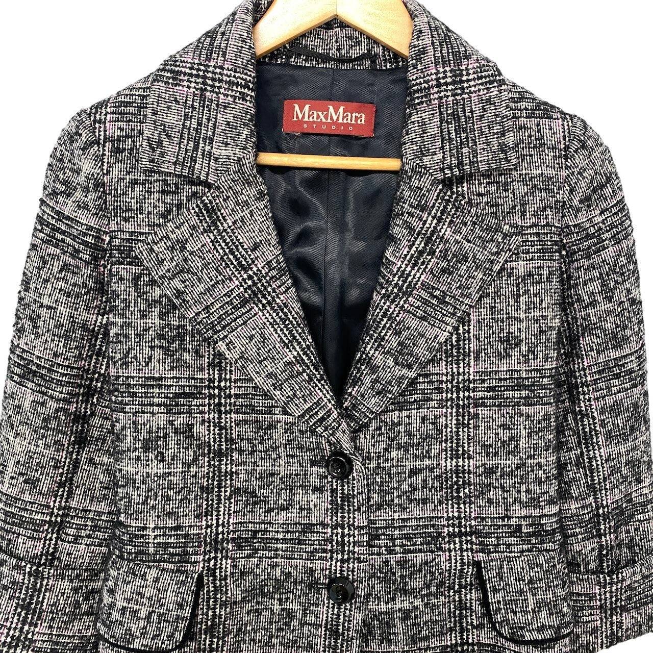 2h16 【美品】 Max Mara STUDIO マックスマーラ テーラードジャケット ショートコート アルパカ モヘア混 サイズ36 ブラック レディース 女性用u02t