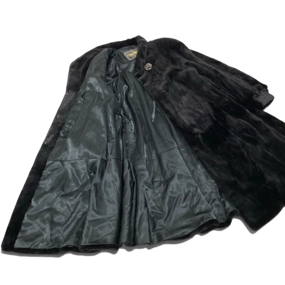62i16 Herbette シェアードミンク ファーロングコート サイズF ブラック 本毛皮 Mink Fur Long Coatt18r