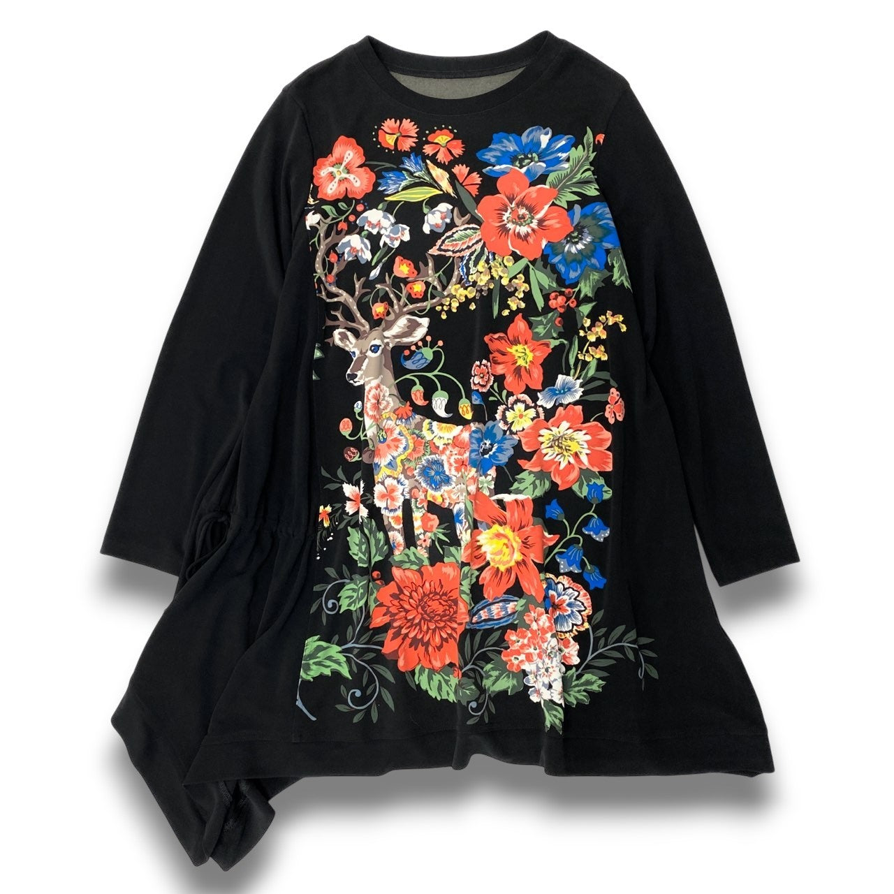 5c5 TOKUKO 1er VOL トクコプルミエヴォル ロングスリーブワンピース 花柄 アニマルプリント ストレッチ アシンメトリー レディース 女性服 サイズ9 ブラックu02t