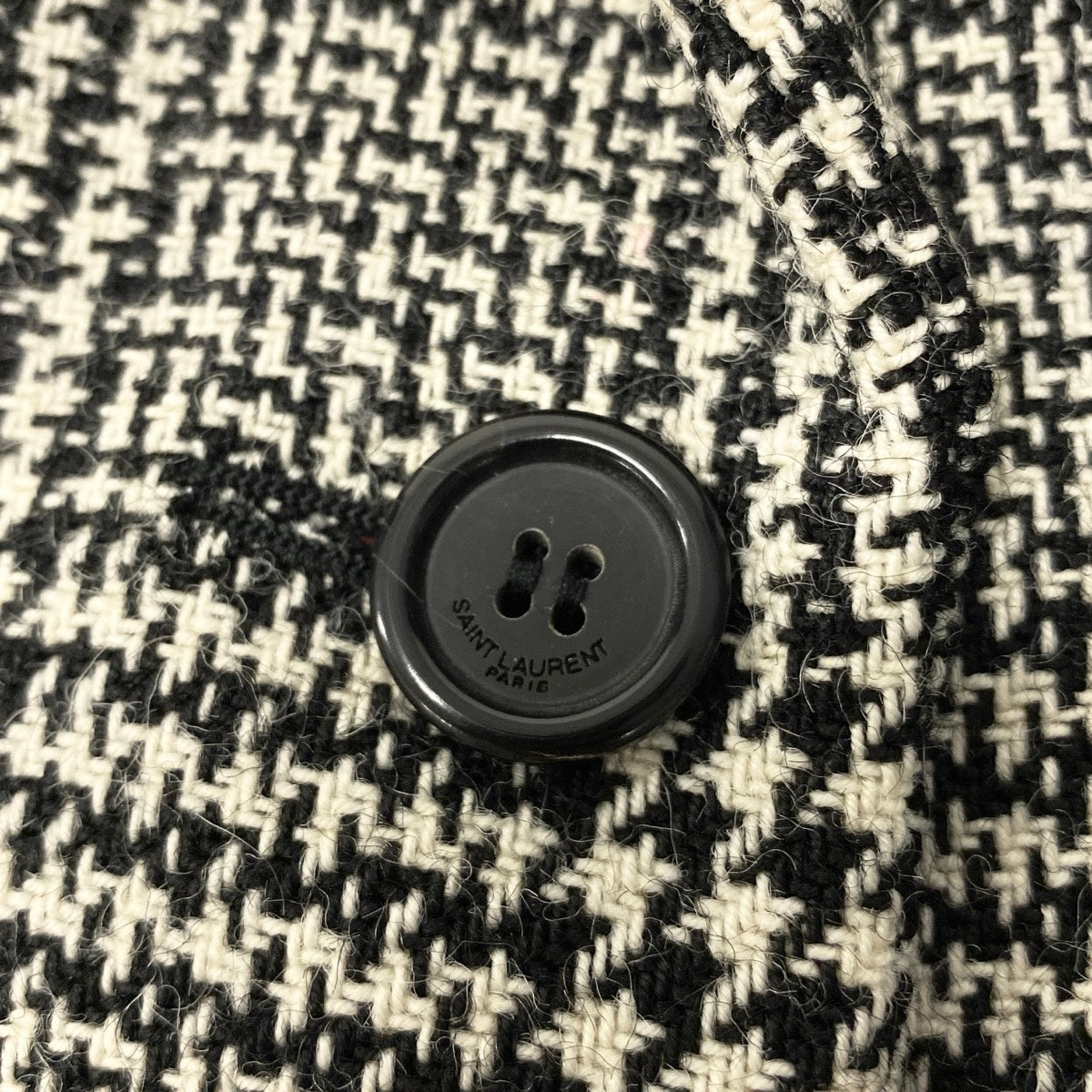 51e19 SAINT LAURENT PARIS サンローラン ツイードジャケット ロングジャケット ダブルブレスト グレンチェック サイズF38 ブラック ホワイト レディース 女性服u02t