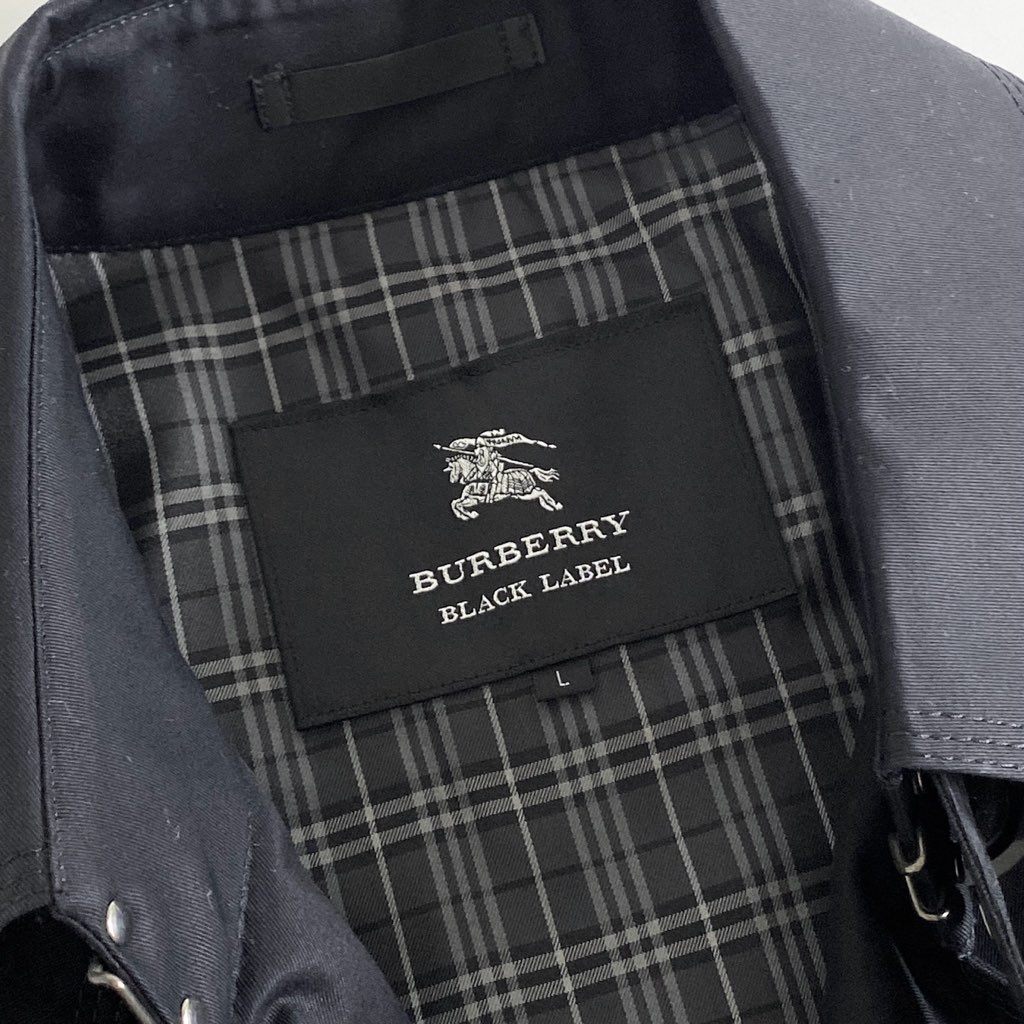 48g6 《美品》 BURBERRY BLACK LABEL バーバリーブラックレーベル トレンチコート ベルト D1A61-300-00 Lサイズ ブラック コットン