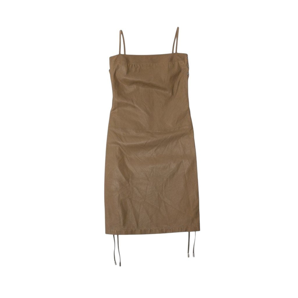 i25 GUCCI 2011年 レザーワンピース サイドレースアップデザイン 36サイズ ベージュ レザー レディース 女性用u02t