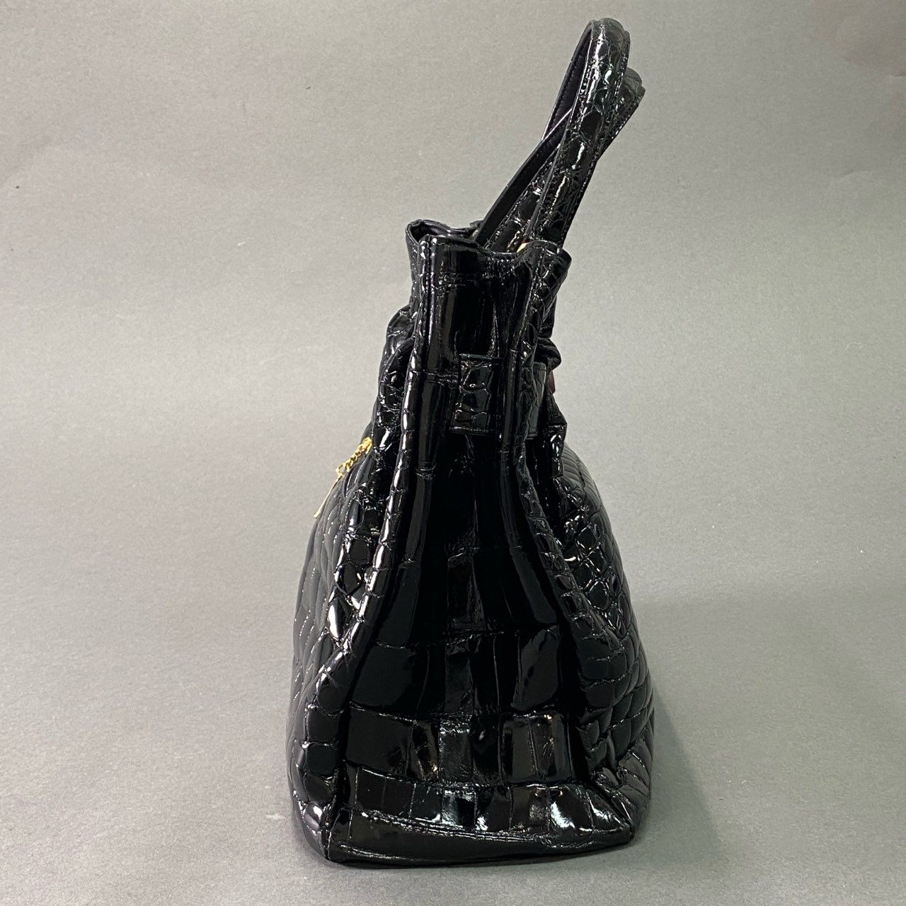 Bf10 《美品》 JRA公認 シャイニングクロコダイル トートバッグ ブラック 本クロコ 本革 ハンドバッグ エキゾチックレザー