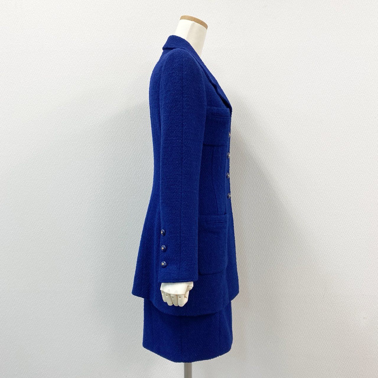 63i12 CHANEL シャネル 95A ココボタン ラメツイード セットアップ レトロ  ブルー Vintage ヴィンテージ Tweed Setupt18r