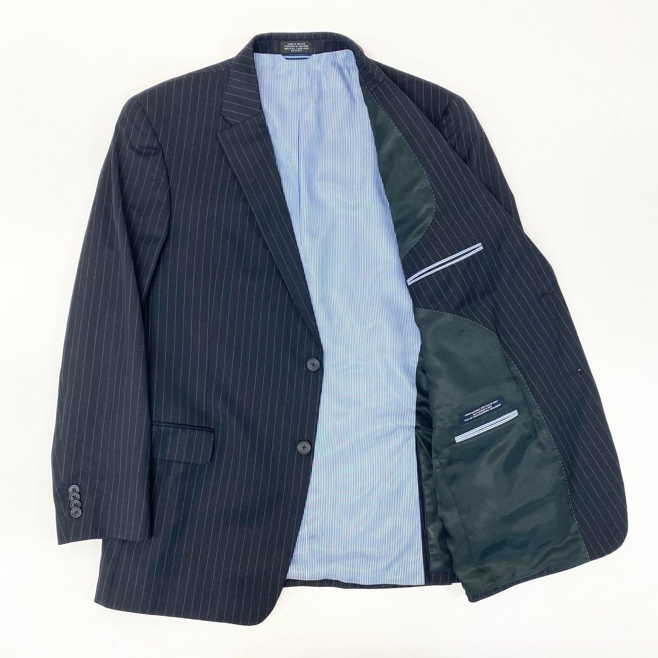 6k1《美品》 TOMMY HILFIGER トミーヒルフィガー セットアップスーツ シングル 2B ストライプ テーラードジャケット スラックス  ネイビー ウール100％o07t