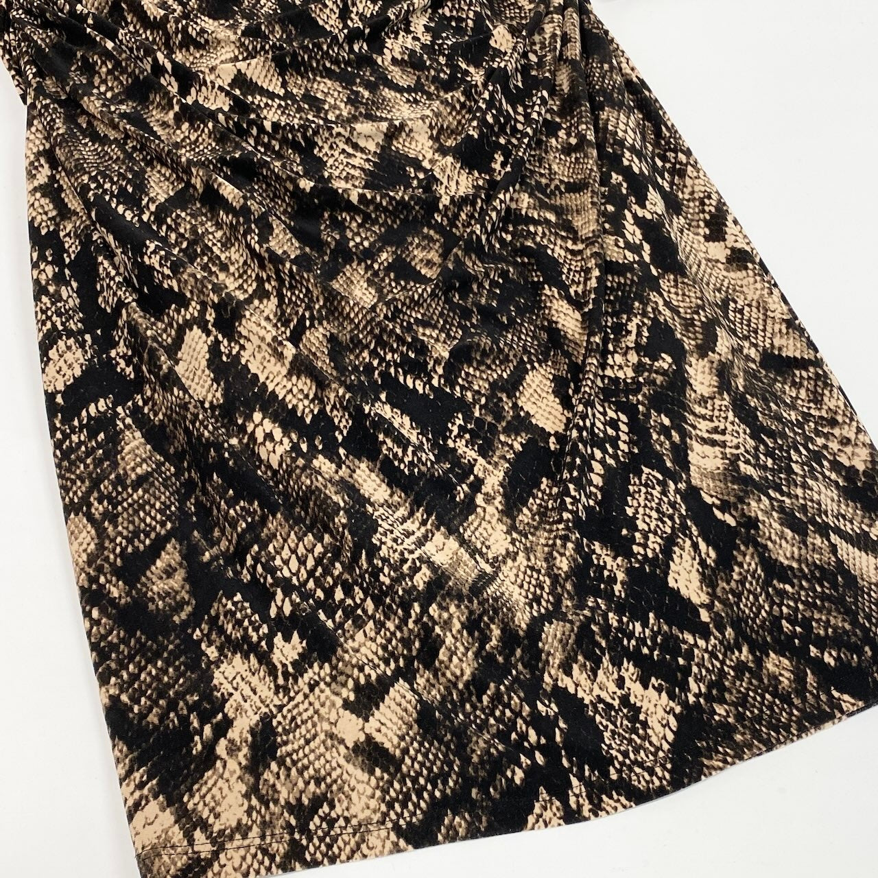 44d27 LAUREN RALPH LAUREN DRESS ローレン ラルフローレン ドレスワンピース パイソンプリント ロングワンピース ボートネック ストレッチ素材 サイズ12 ベージュ ブラック レディース 女性用o07t