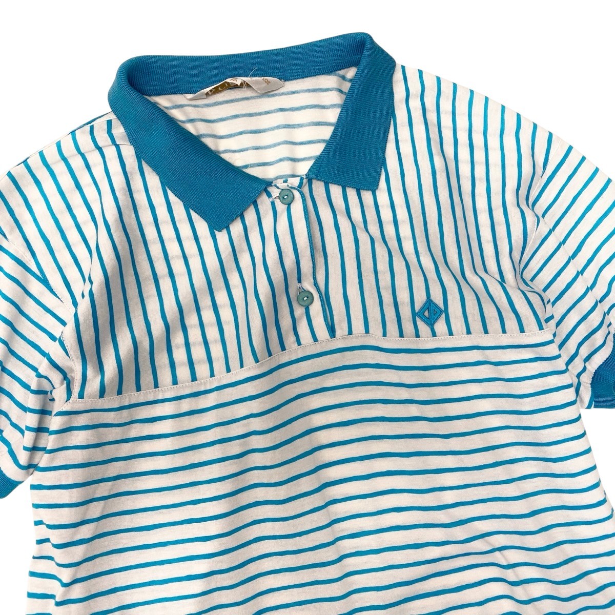 Eh10 Christian Dior SPORT クリスチャンディオール 半袖ポロシャツ CDロゴ  サイズM ブルー ホワイト コットン100％ レディースo07t