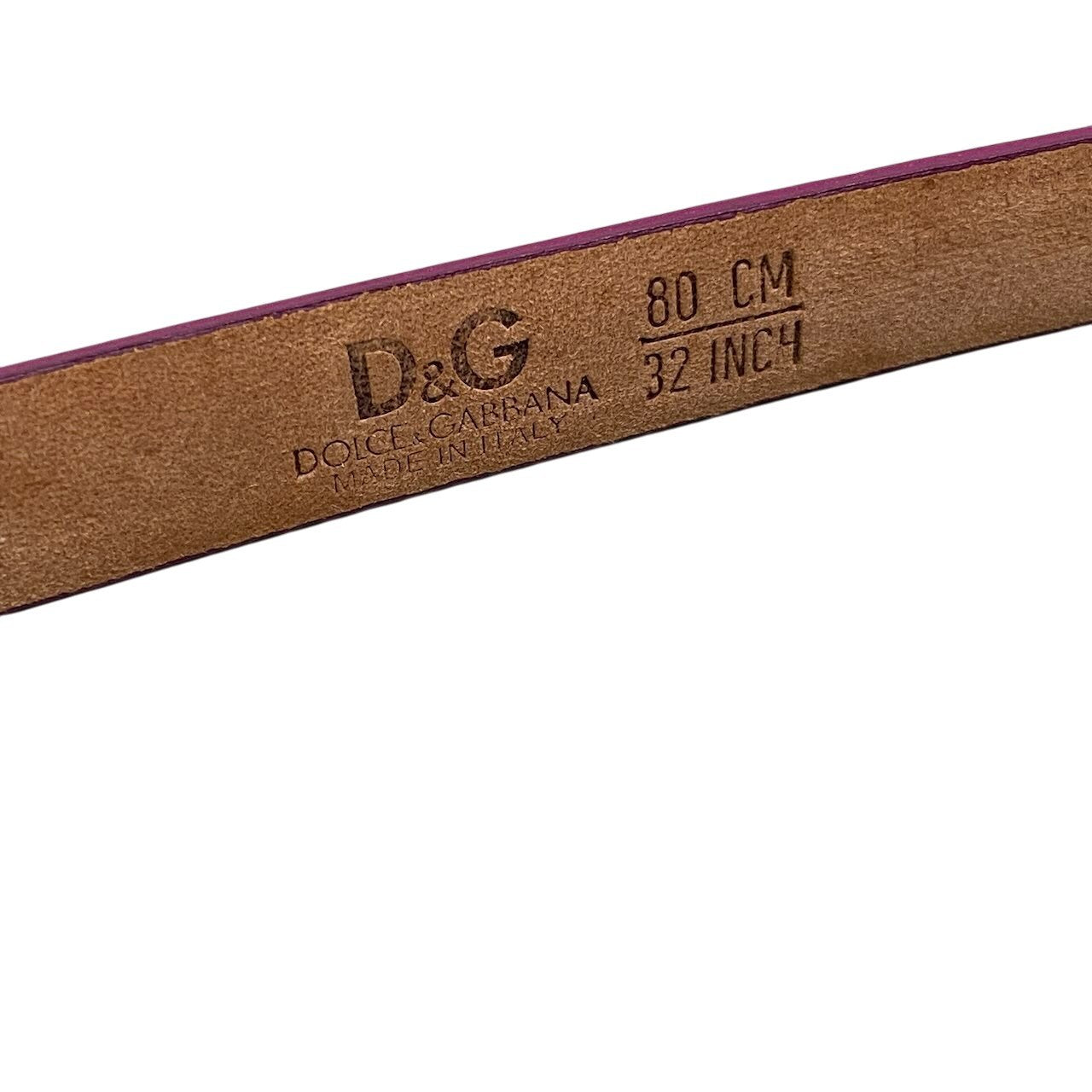 e16 D＆G DOLCE&GABBANA ドルチェアンドガッパーナ 細ベルト レザーベルト ビジューバックル イタリア製 80cm 32インチ ピンク レザー レディース 女性用u02t