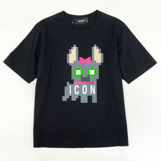 66g24《タグ付保管品》 DSQUARED2 ディースクエアード 半袖Tシャツ カットソー トップス クルーネック ICON ロゴ S80GC0061 S ブラック コットン100 レディース 女性用_