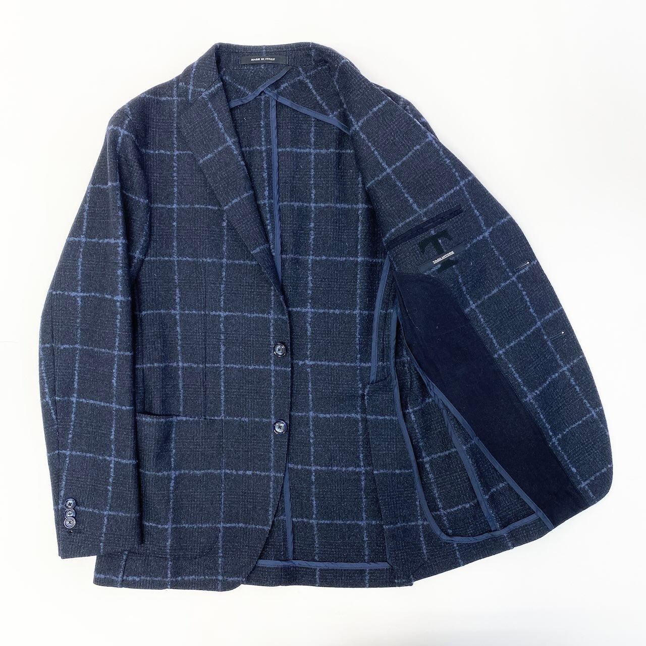 55c19 TAGLIATORE タリアトーレ テーラードジャケット メンズスーツ チェック柄 ウールジャケット ラベルピン メンズ 男性用 紳士服 44 ネイビーu02t