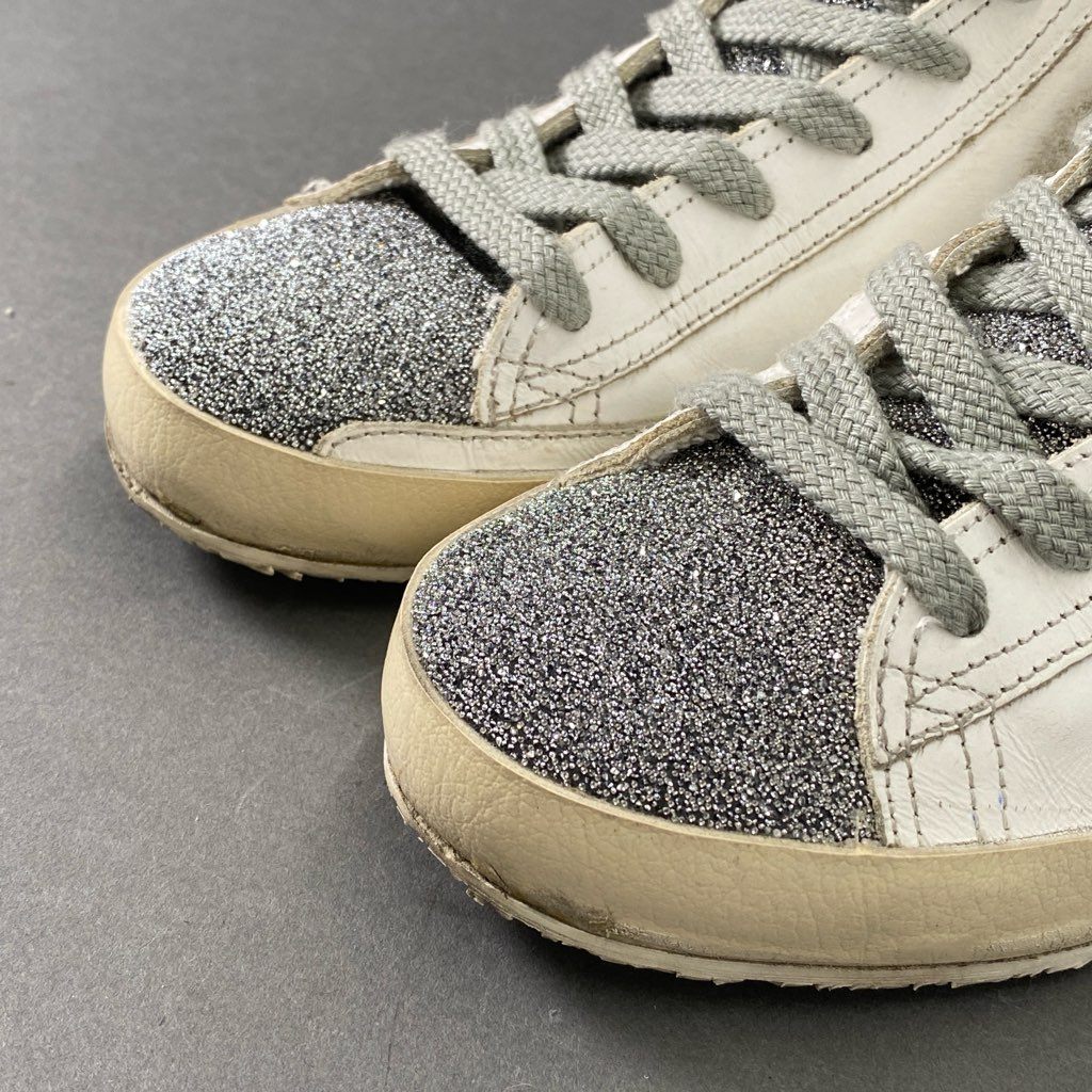 3d21 【美品】 GOLDEN GOOSE ゴールデングース GGDB FRABCY ハイカットスニーカー 35 ホワイト レザー グリッター ヴィンテージ加工