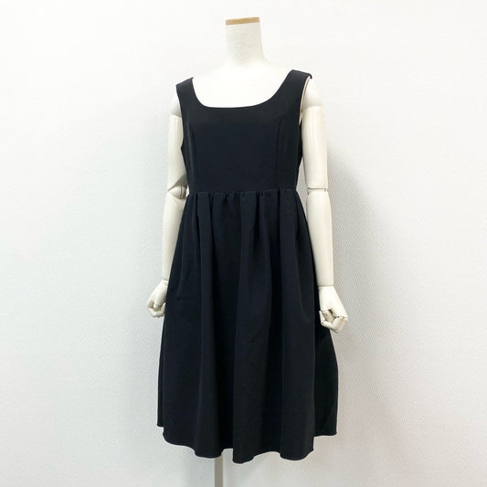 19f11 FOXEY NEW YORK フォクシーニューヨーク モダンエンパイアドレス バックティアード ノースリーブワンピース 42 ブラック レディース