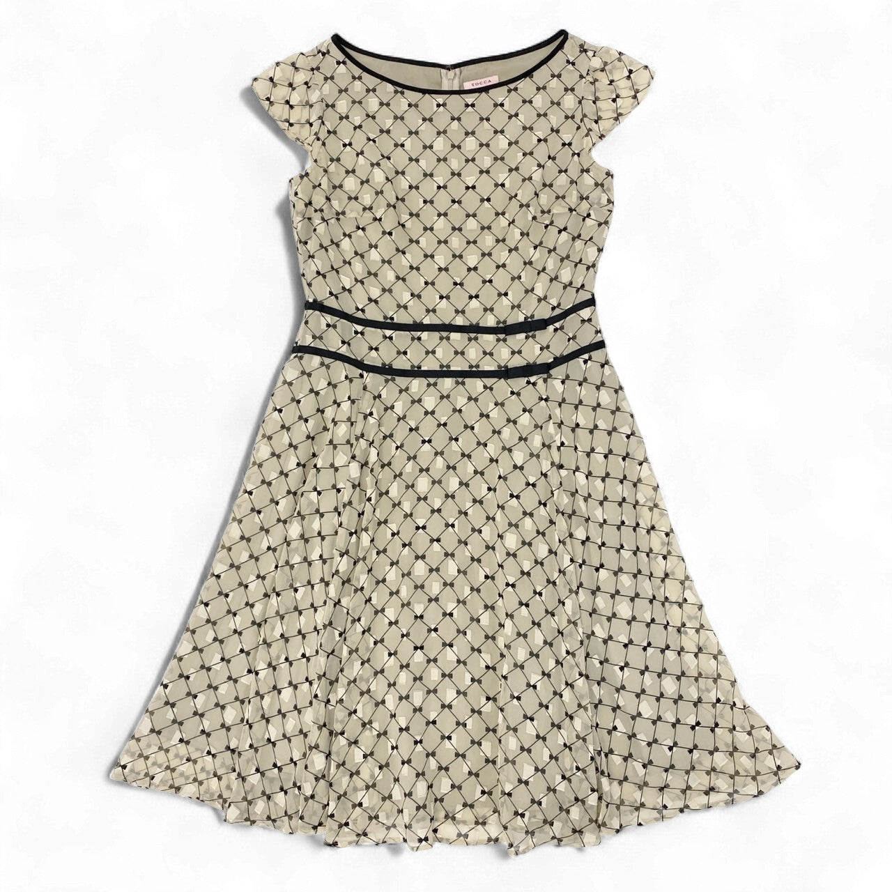 47k5 TOCCA トッカ CHECKER RIBBON チェッカーリボンワンピース ランドリーライン 洗える○ 半袖 総柄 シアー レディース 女性用 OPTOCA0050 2 ベージュ系o07t