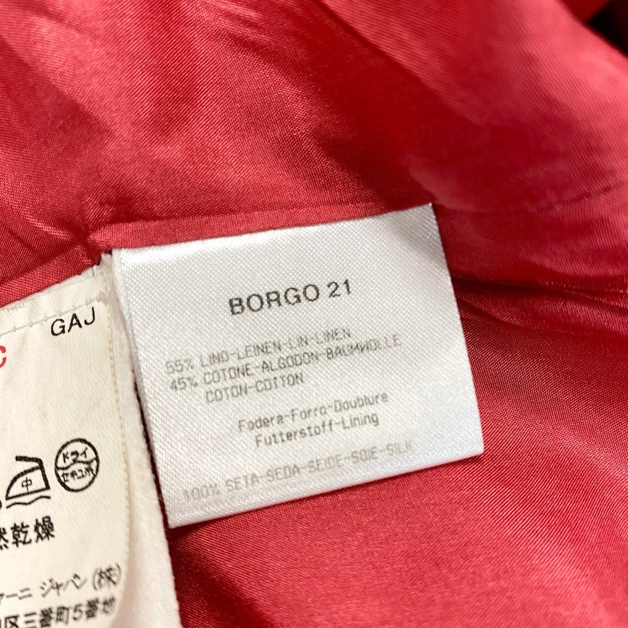 62i1 GIORGIO ARMANI ジョルジオアルマーニ テーラードジャケット コットンリネン混 バイカラー サイズ38 レッド ブラック レディースu02t