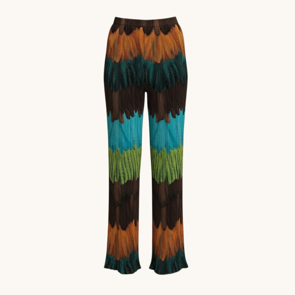 e1 【美品】PLEATS PLEASE 2003 ピーコックパンツ プリーツパンツ PP33-JF711 2サイズ マルチカラー ポリエステル100％ レディース 女性用ta1