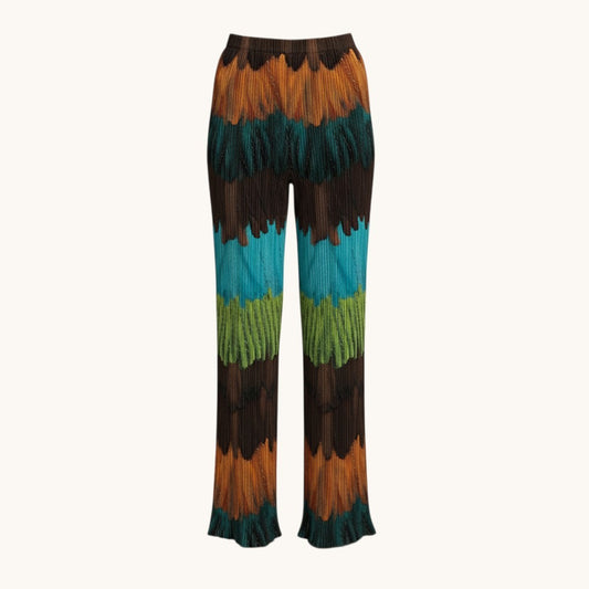 e1 【美品】PLEATS PLEASE 2003 ピーコックパンツ プリーツパンツ PP33-JF711 2サイズ マルチカラー ポリエステル100％ レディース 女性用ta1