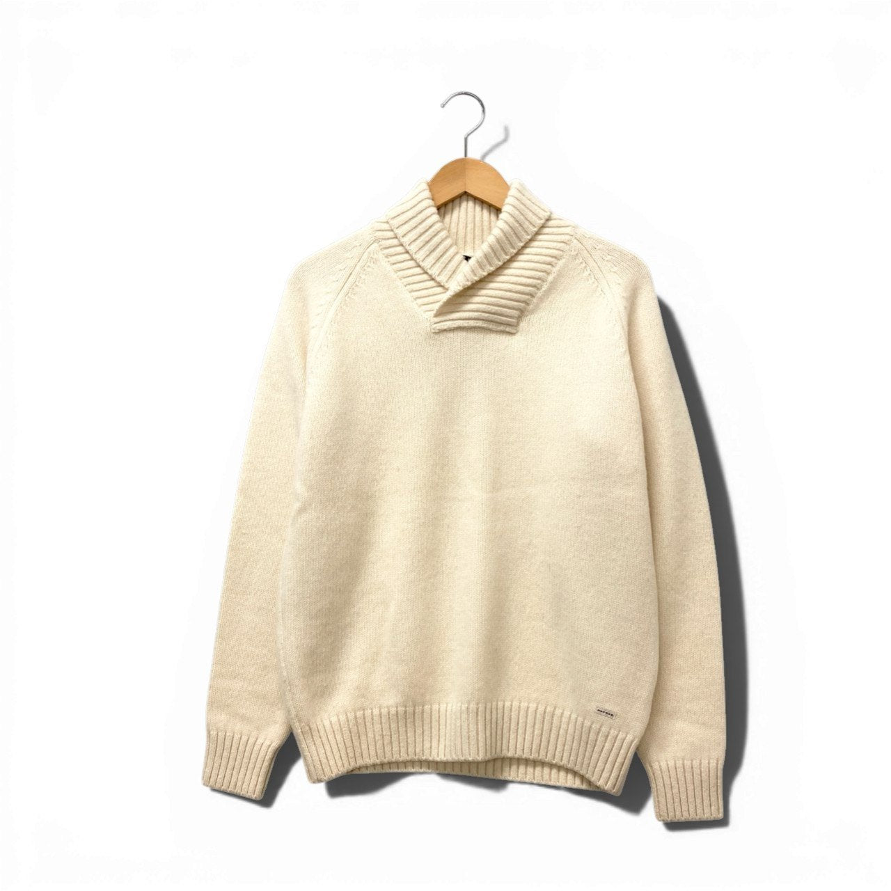 73c13 Papas パパス ヘチマ襟 プルオーバー ニット セーター トップス S クリーム カシミヤ混ウール メンズu02t